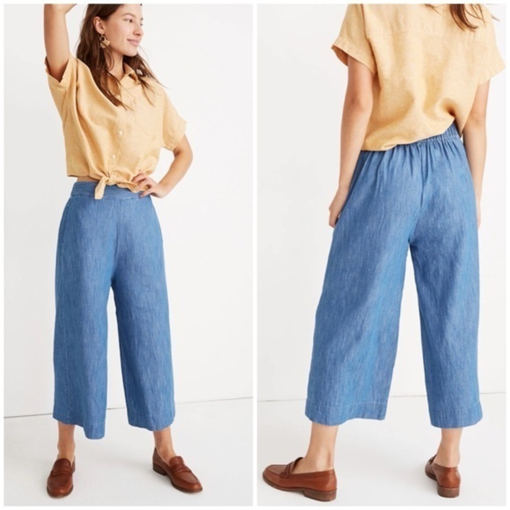 Madewell Blue Wide-Leg Cropped Pants